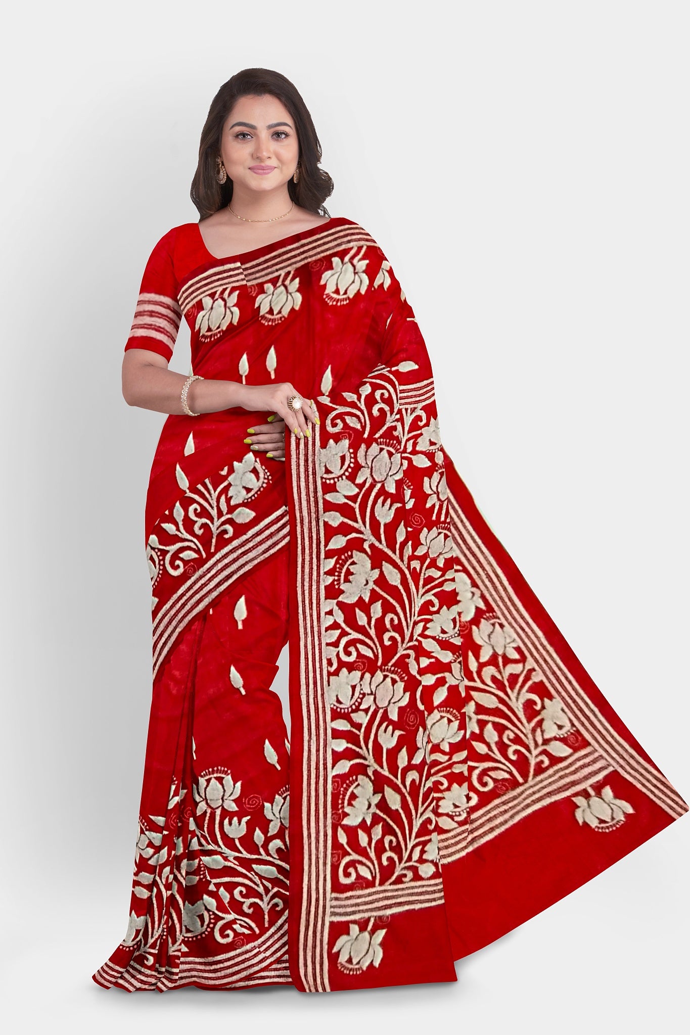 Kantha Stitch: Latest Design of Elegant Blended Silk Saree with Exquisite Indian Embroidery With BP