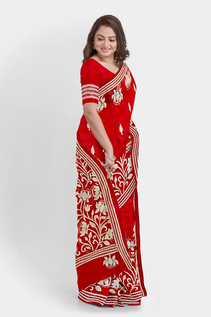 Kantha Stitch: Latest Design of Elegant Blended Silk Saree with Exquisite Indian Embroidery With BP