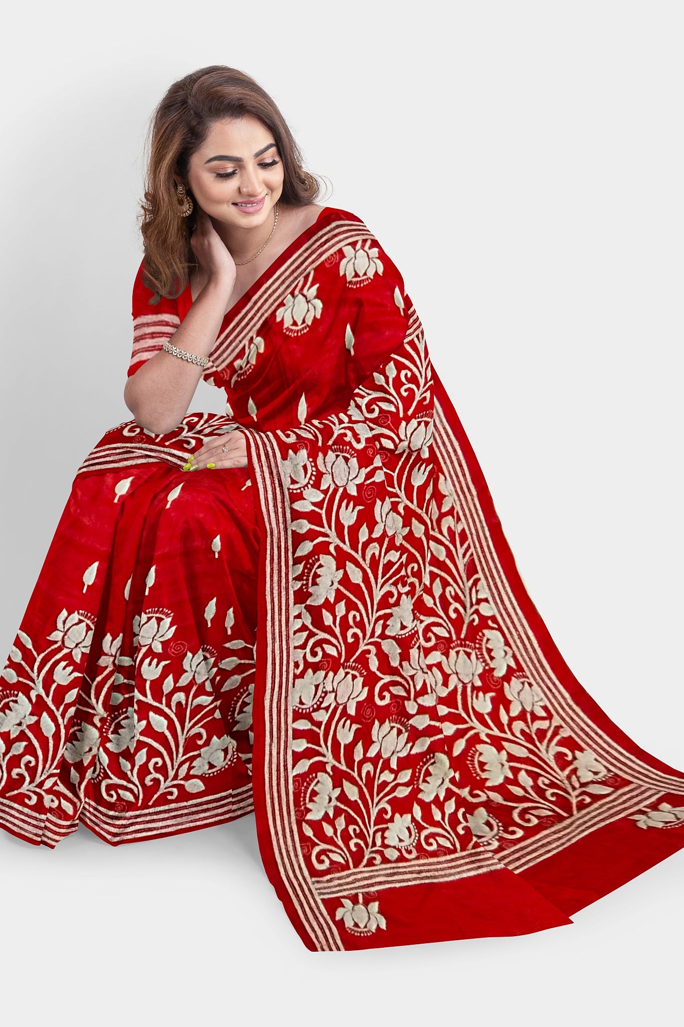 Kantha Stitch: Latest Design of Elegant Blended Silk Saree with Exquisite Indian Embroidery With BP