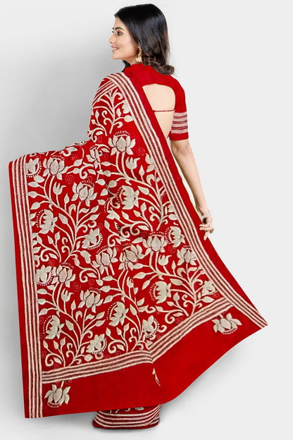 Kantha Stitch: Latest Design of Elegant Blended Silk Saree with Exquisite Indian Embroidery With BP