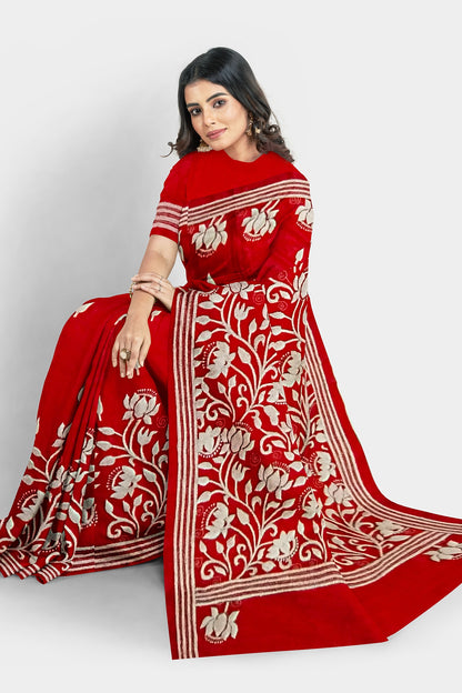 Kantha Stitch: Latest Design of Elegant Blended Silk Saree with Exquisite Indian Embroidery With BP
