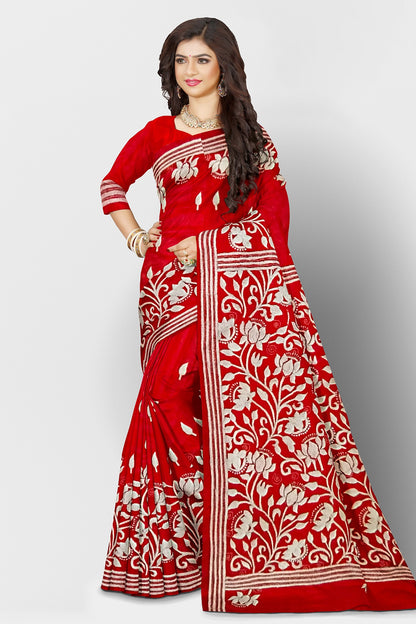Kantha Stitch: Latest Design of Elegant Blended Silk Saree with Exquisite Indian Embroidery With BP