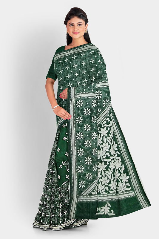 Kantha Stitch: Stylish Blended Silk Saree showcasing Traditional Artistry in Modern Indian Fashion with BP