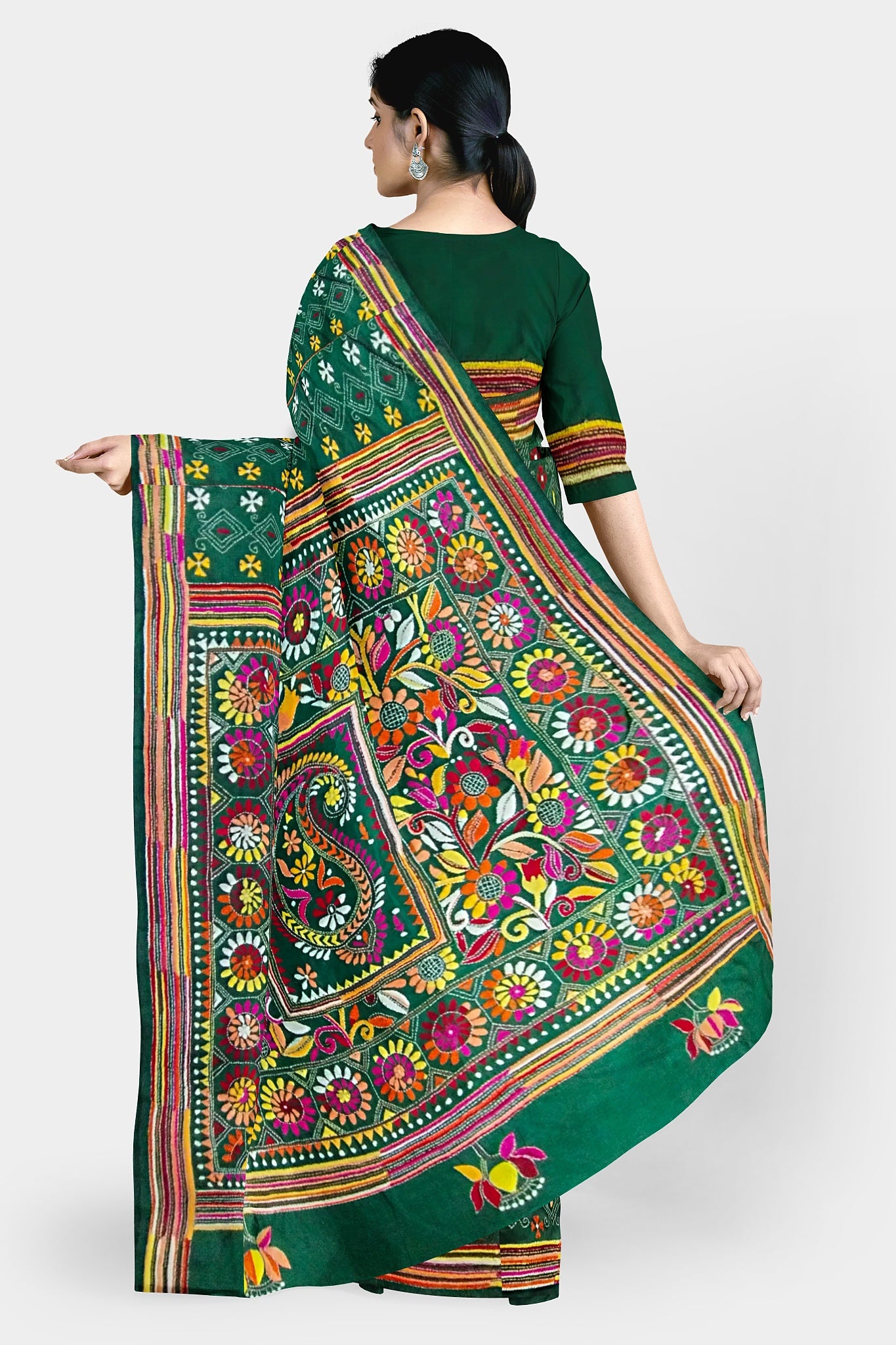 Kantha Stitch: Stylish Blended Silk Saree showcasing Traditional Artistry in Modern Indian Fashion with BP