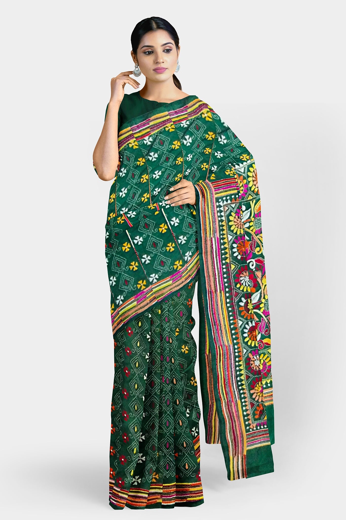Kantha Stitch: Stylish Blended Silk Saree showcasing Traditional Artistry in Modern Indian Fashion with BP