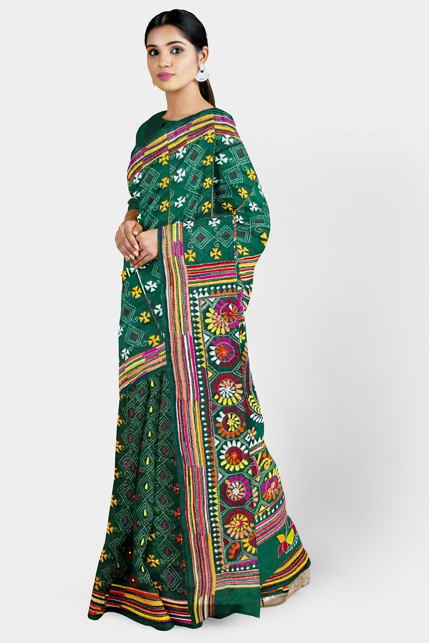 Kantha Stitch: Stylish Blended Silk Saree showcasing Traditional Artistry in Modern Indian Fashion with BP