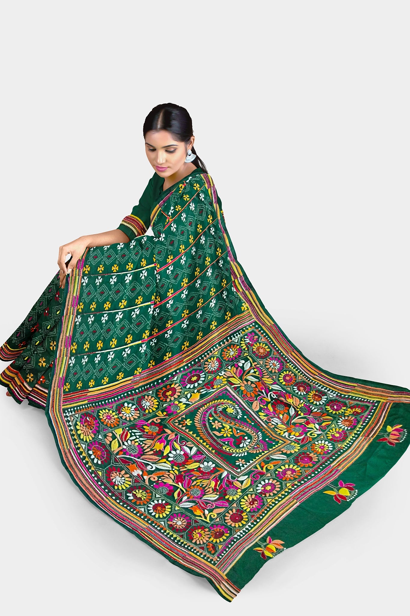 Kantha Stitch: Stylish Blended Silk Saree showcasing Traditional Artistry in Modern Indian Fashion with BP