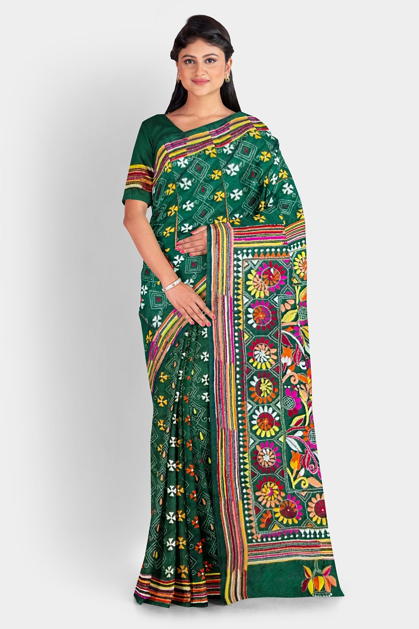 Kantha Stitch: Stylish Blended Silk Saree showcasing Traditional Artistry in Modern Indian Fashion with BP