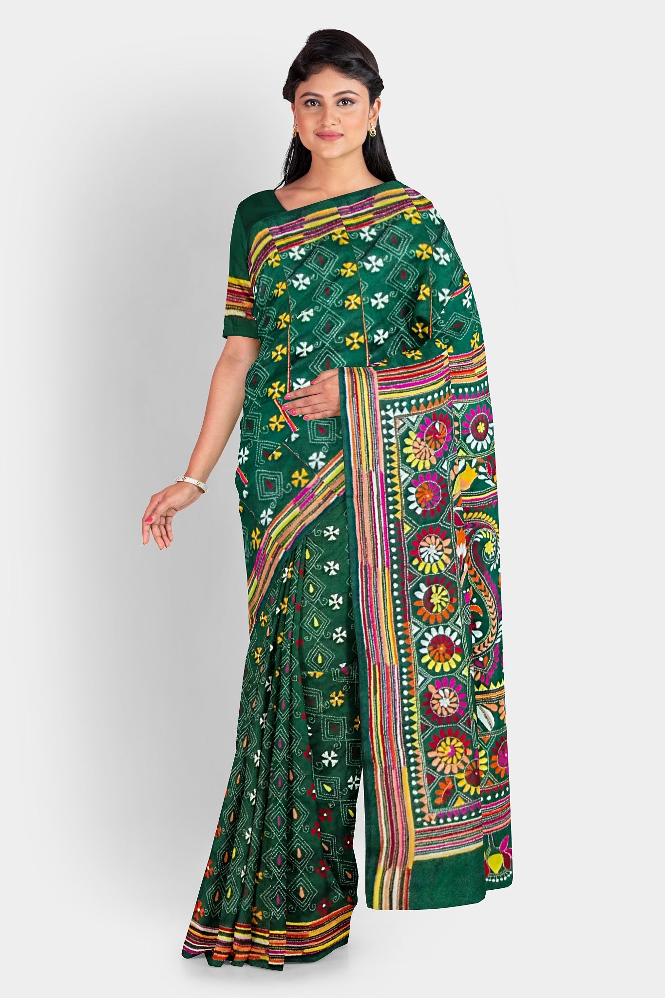 Kantha Stitch: Stylish Blended Silk Saree showcasing Traditional Artistry in Modern Indian Fashion with BP