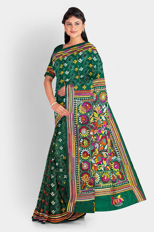 Kantha Stitch: Stylish Blended Silk Saree showcasing Traditional Artistry in Modern Indian Fashion with BP