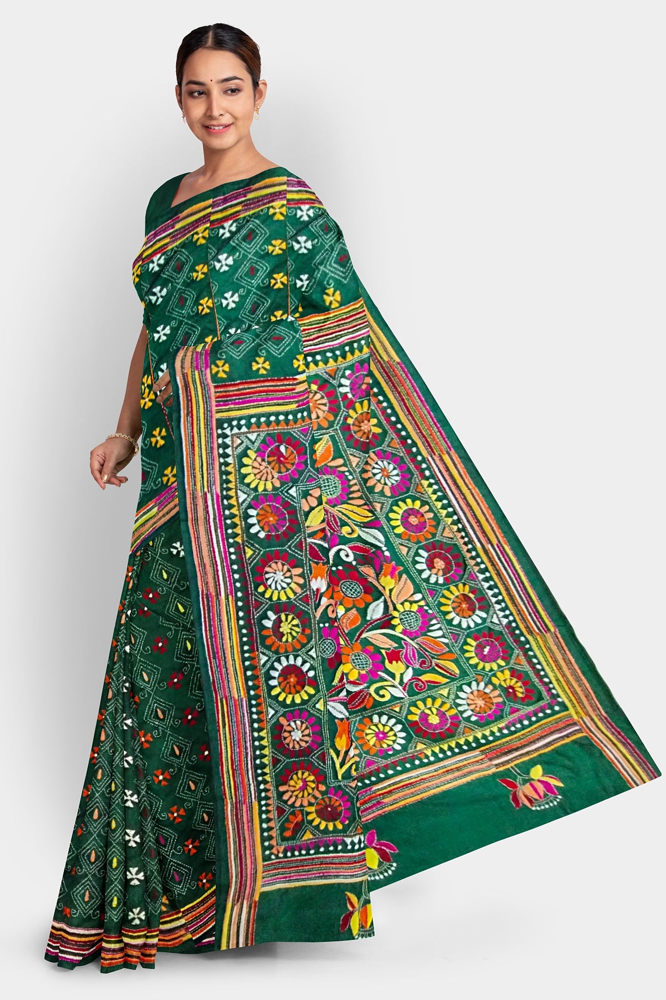 Kantha Stitch: Stylish Blended Silk Saree showcasing Traditional Artistry in Modern Indian Fashion with BP