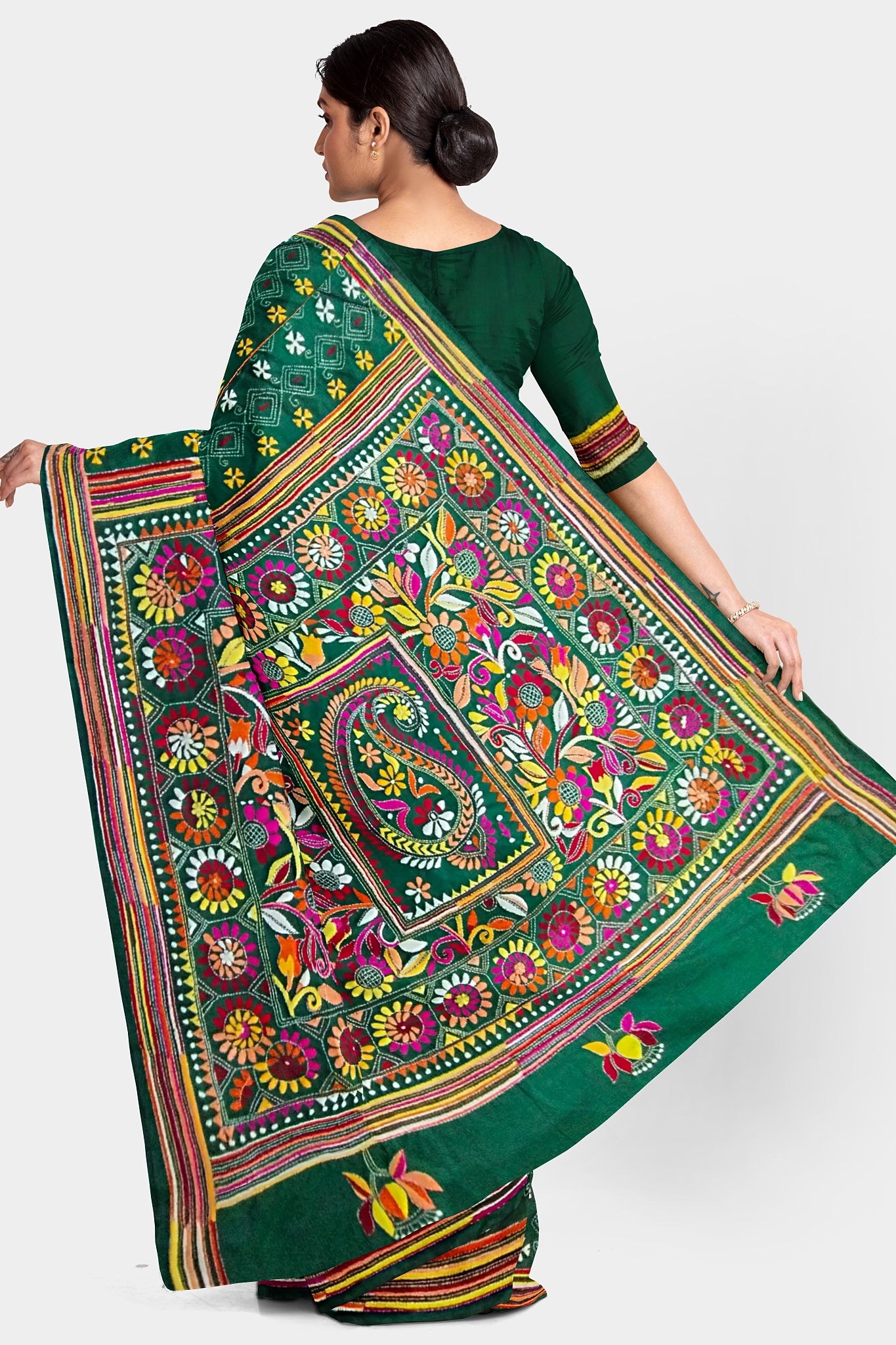 Kantha Stitch: Stylish Blended Silk Saree showcasing Traditional Artistry in Modern Indian Fashion with BP