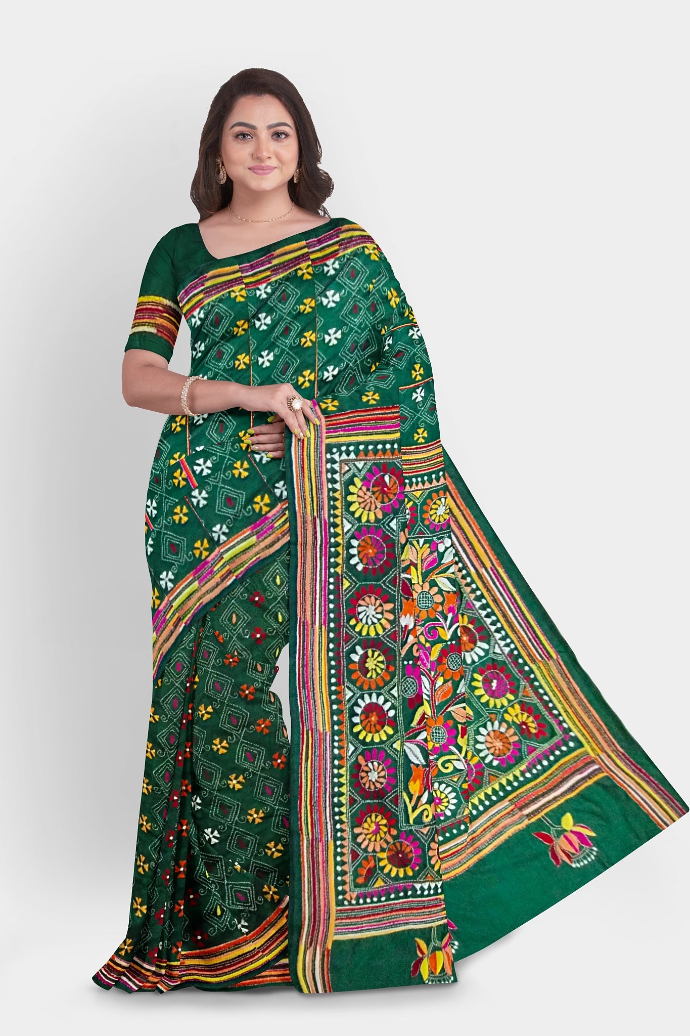 Kantha Stitch: Stylish Blended Silk Saree showcasing Traditional Artistry in Modern Indian Fashion with BP