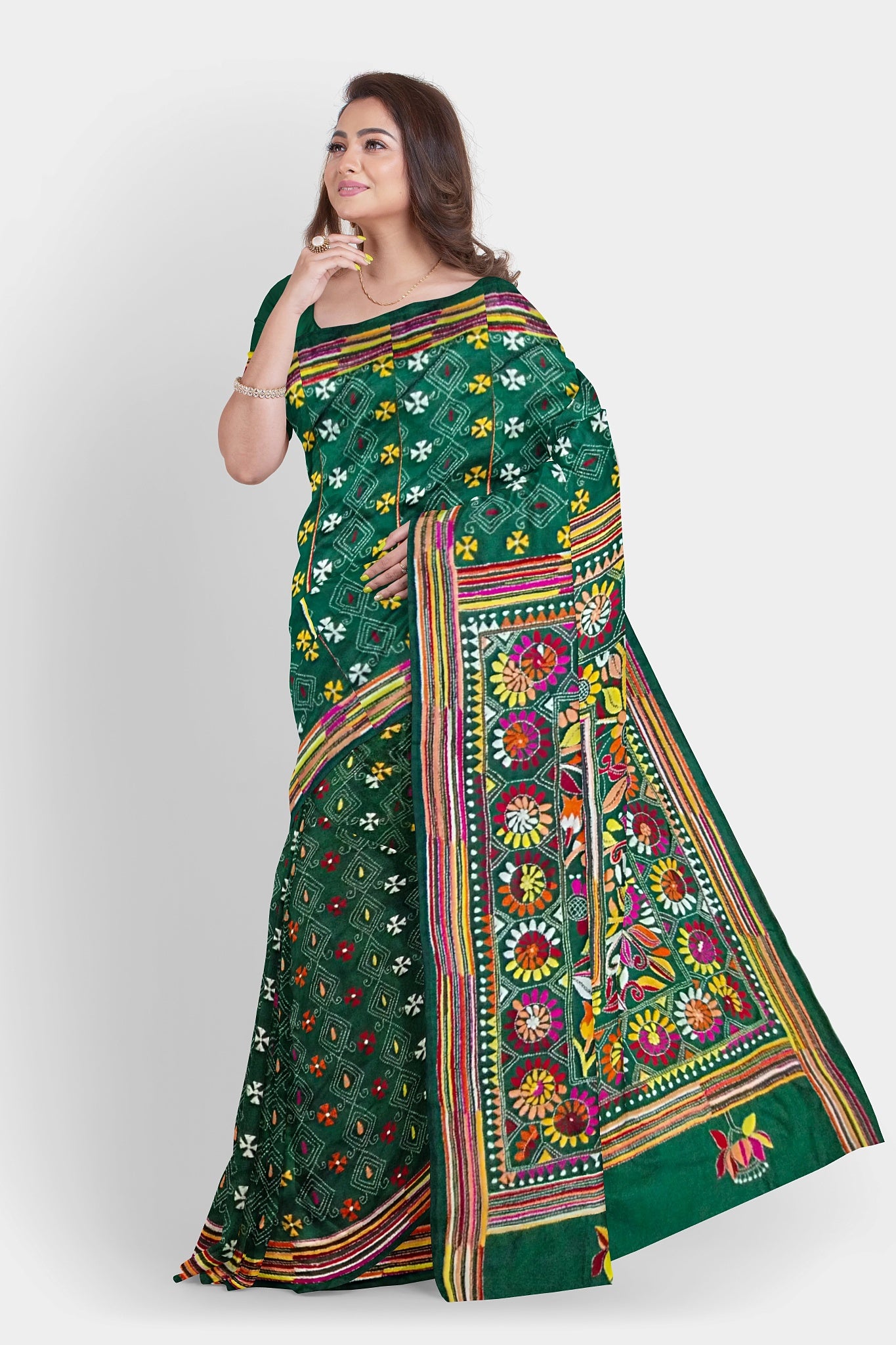 Kantha Stitch: Stylish Blended Silk Saree showcasing Traditional Artistry in Modern Indian Fashion with BP