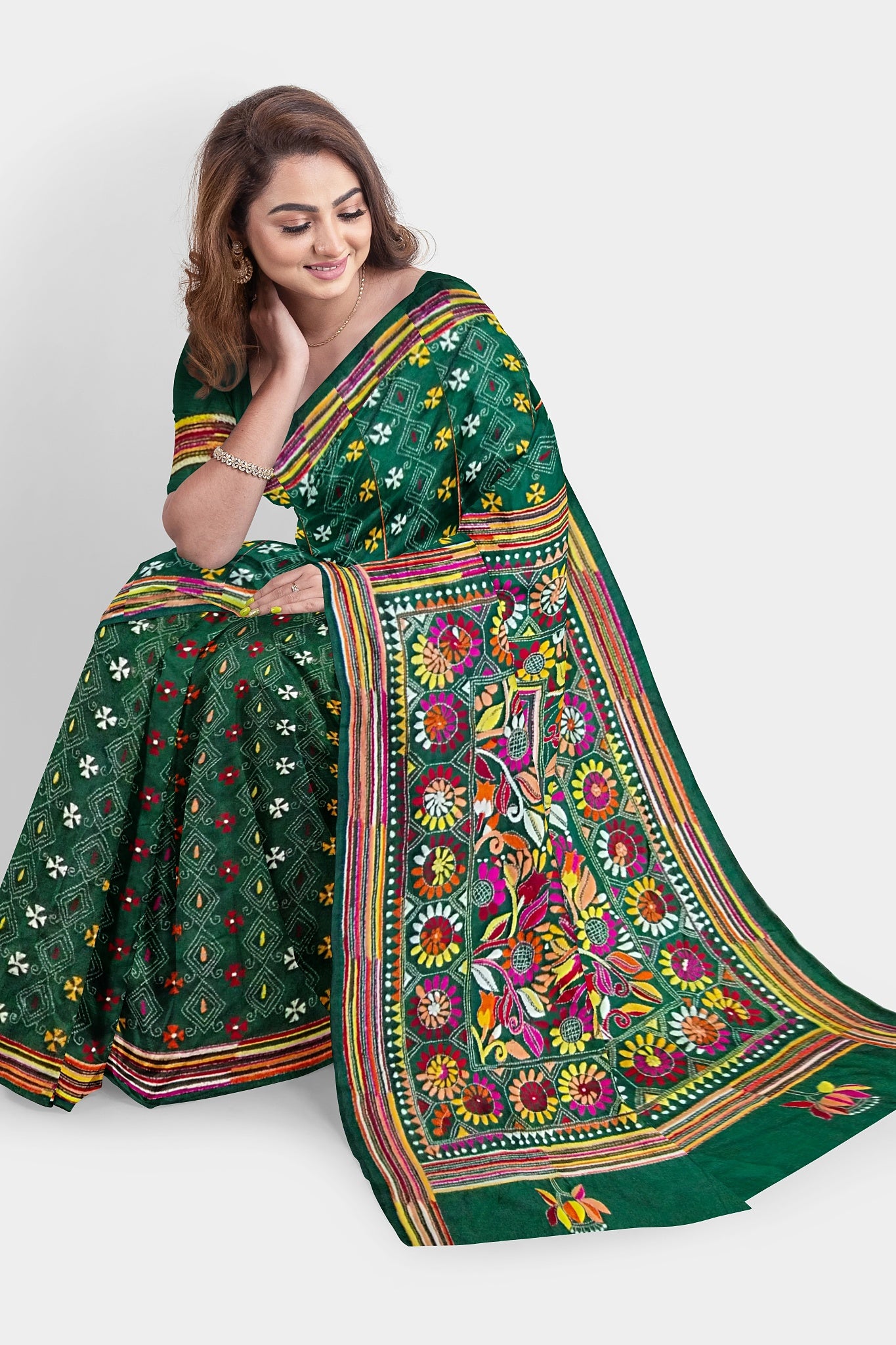 Kantha Stitch: Stylish Blended Silk Saree showcasing Traditional Artistry in Modern Indian Fashion with BP