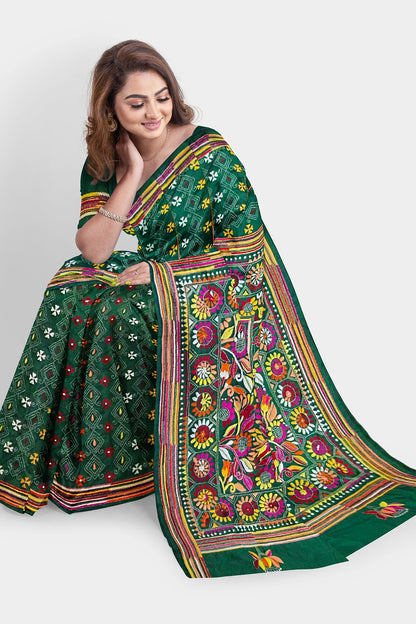 Kantha Stitch: Stylish Blended Silk Saree showcasing Traditional Artistry in Modern Indian Fashion with BP