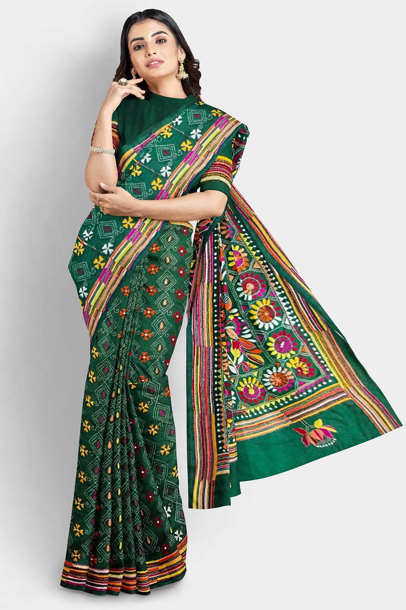 Kantha Stitch: Stylish Blended Silk Saree showcasing Traditional Artistry in Modern Indian Fashion with BP