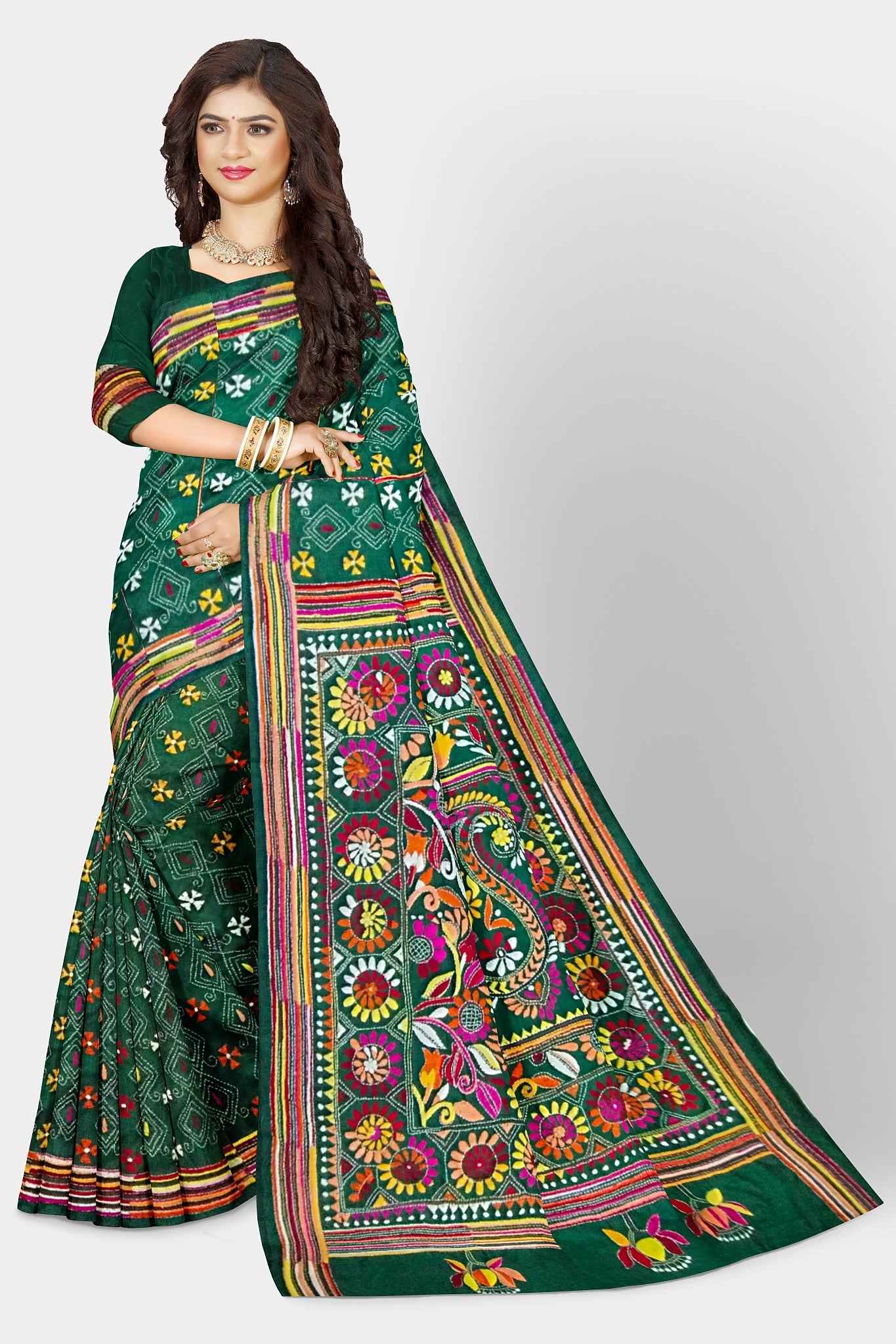Kantha Stitch: Stylish Blended Silk Saree showcasing Traditional Artistry in Modern Indian Fashion with BP