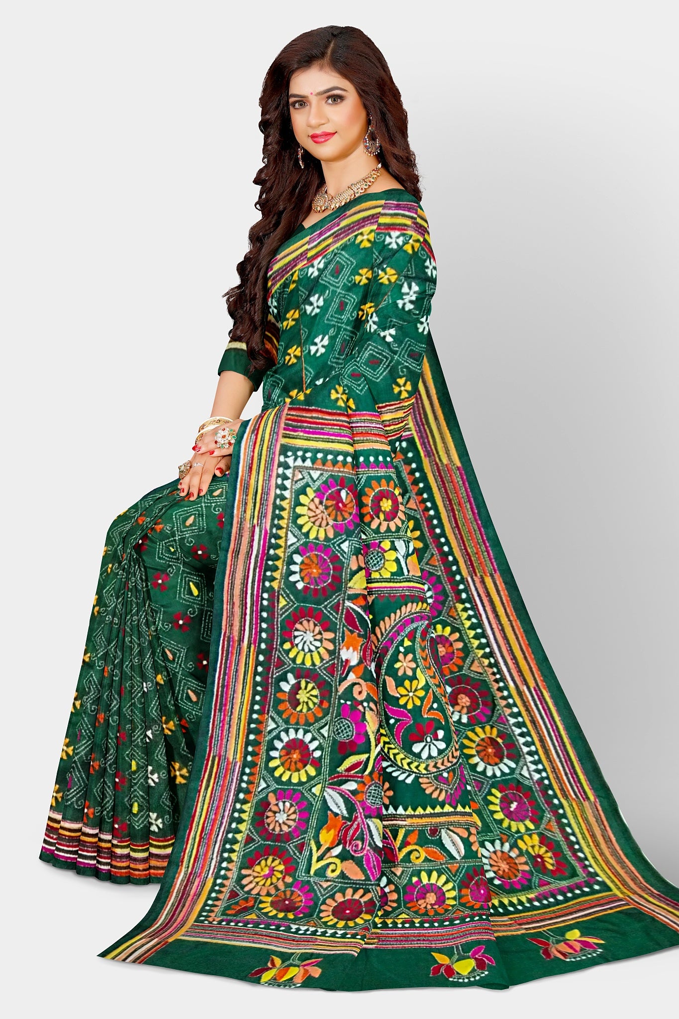 Kantha Stitch: Stylish Blended Silk Saree showcasing Traditional Artistry in Modern Indian Fashion with BP