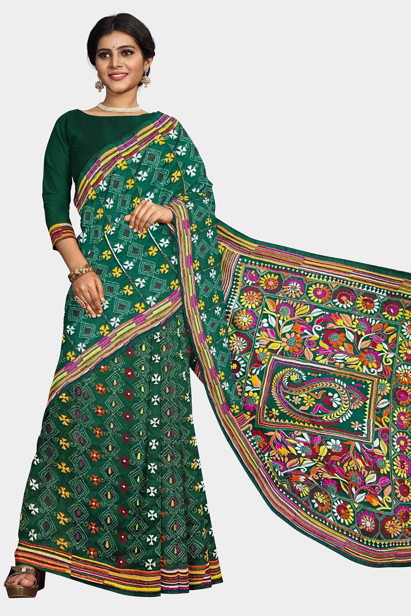 Kantha Stitch: Stylish Blended Silk Saree showcasing Traditional Artistry in Modern Indian Fashion with BP