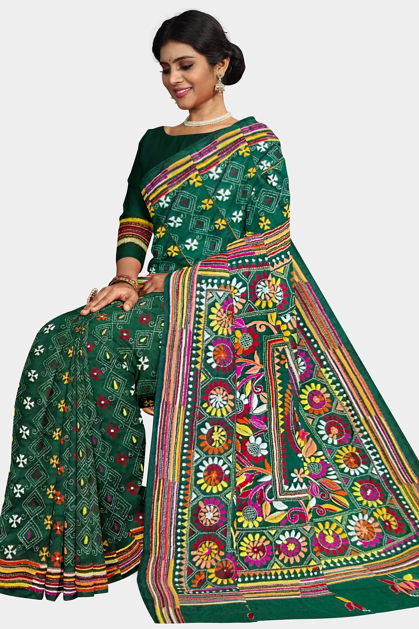 Kantha Stitch: Stylish Blended Silk Saree showcasing Traditional Artistry in Modern Indian Fashion with BP