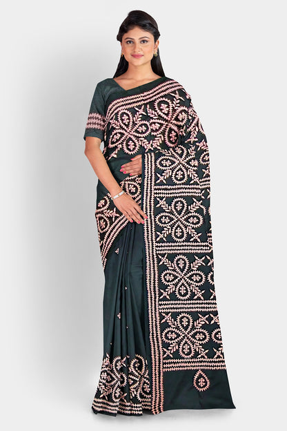 Gujrati Stitch: Stylish Blended Silk Saree showcasing Traditional Artistry in Modern Indian Fashion with BP