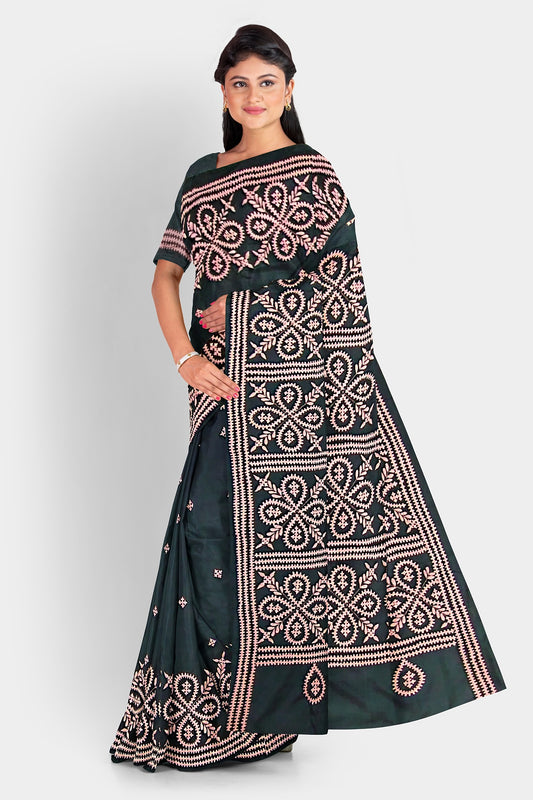 Gujrati Stitch: Stylish Blended Silk Saree showcasing Traditional Artistry in Modern Indian Fashion with BP