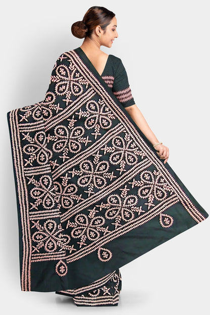 Gujrati Stitch: Stylish Blended Silk Saree showcasing Traditional Artistry in Modern Indian Fashion with BP