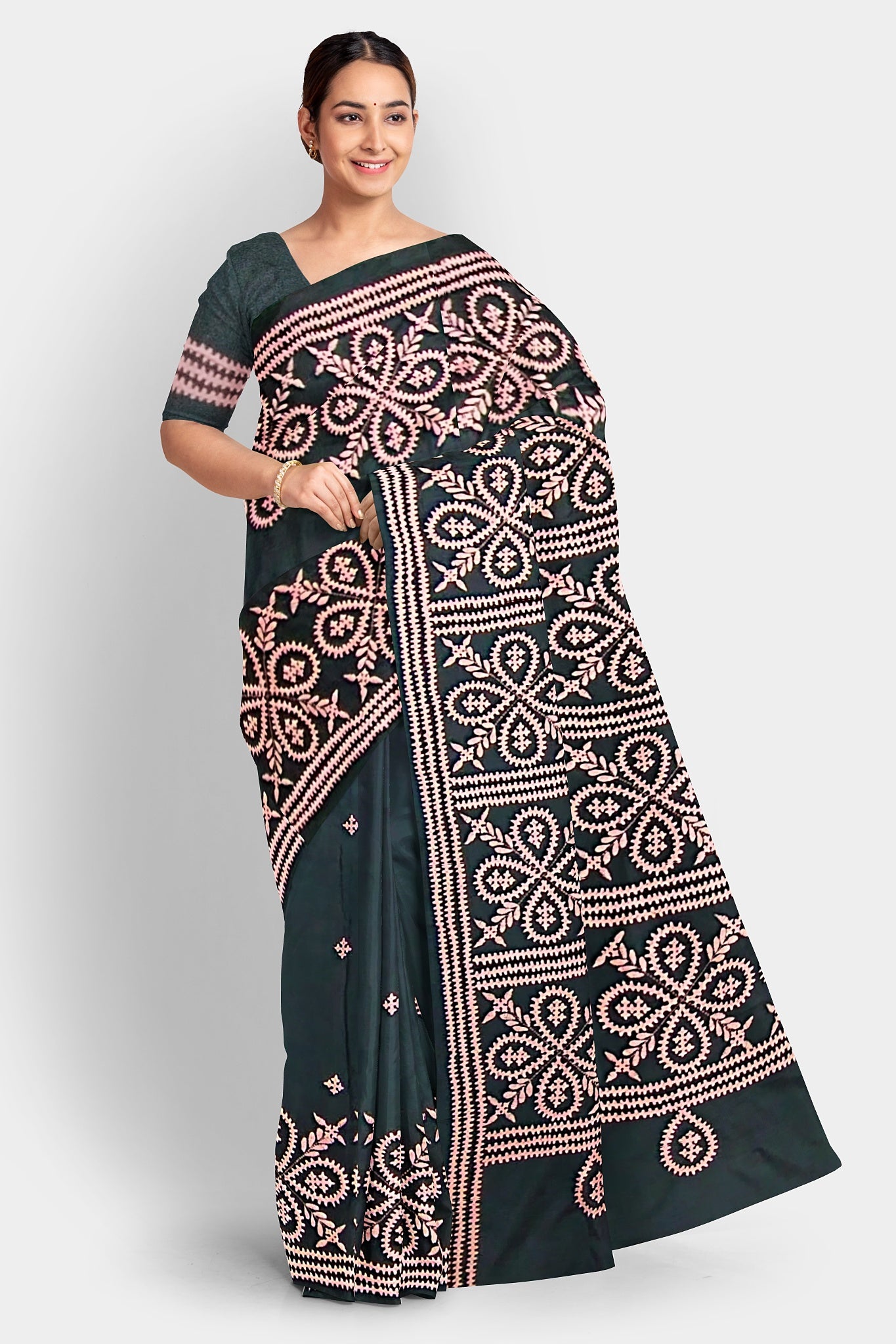 Gujrati Stitch: Stylish Blended Silk Saree showcasing Traditional Artistry in Modern Indian Fashion with BP