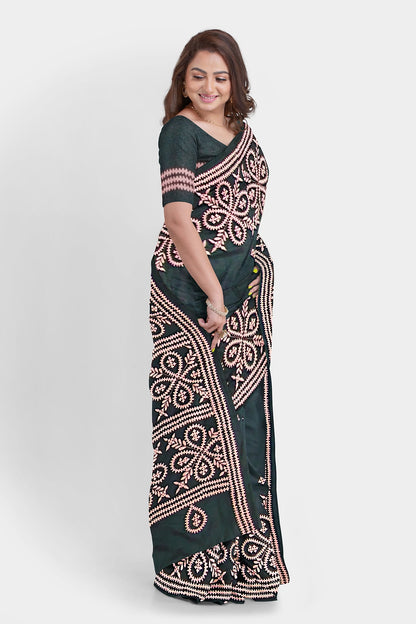 Gujrati Stitch: Stylish Blended Silk Saree showcasing Traditional Artistry in Modern Indian Fashion with BP