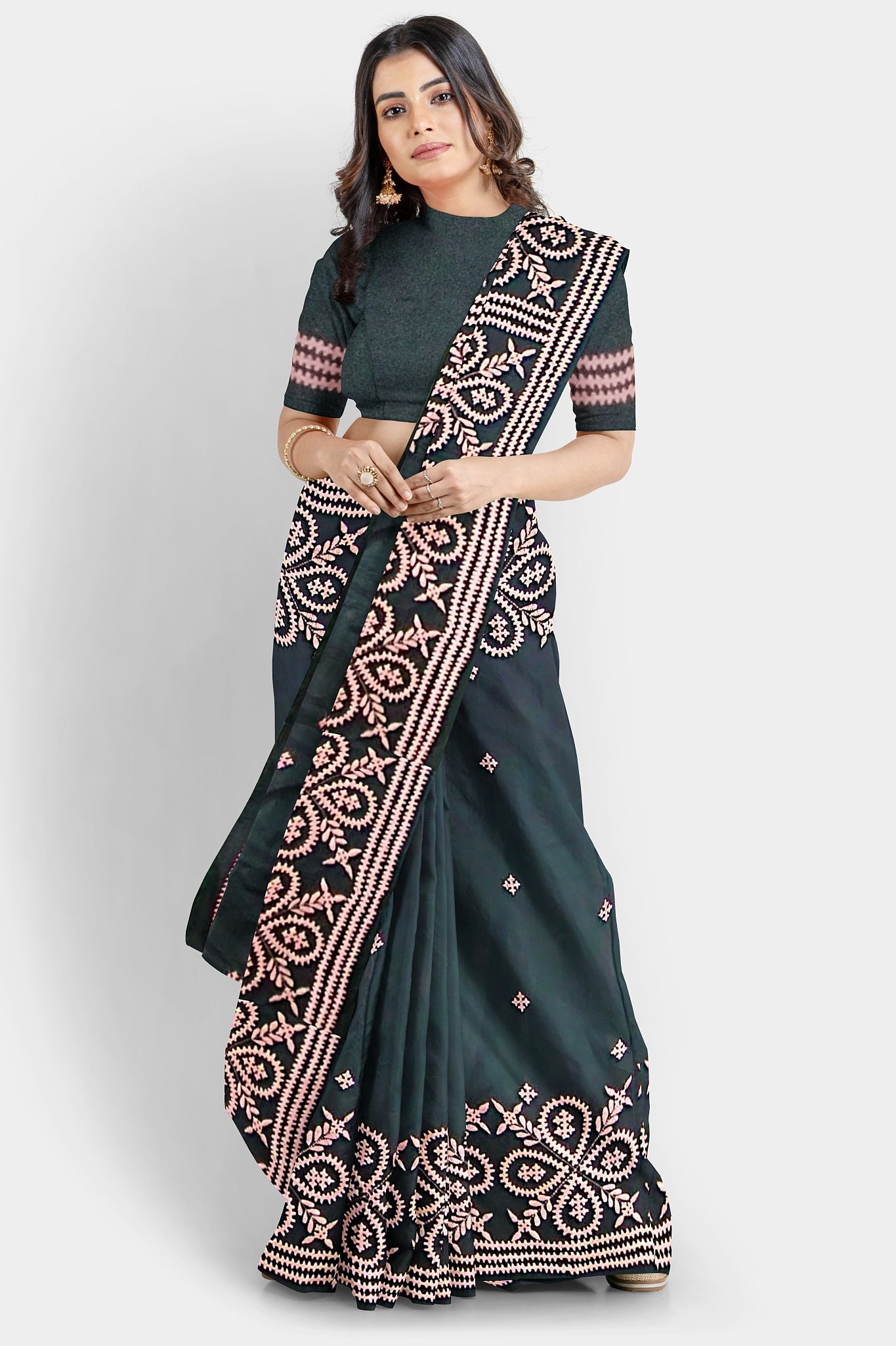 Gujrati Stitch: Stylish Blended Silk Saree showcasing Traditional Artistry in Modern Indian Fashion with BP
