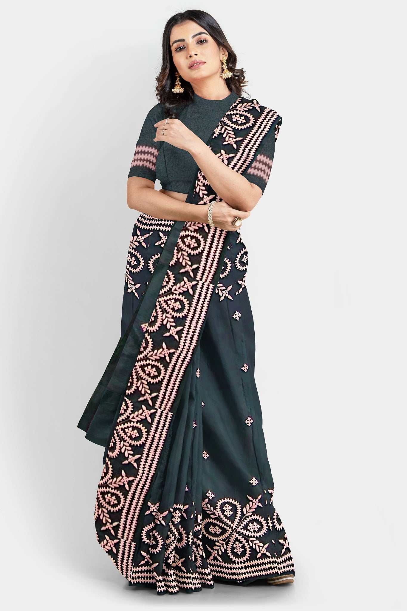 Gujrati Stitch: Stylish Blended Silk Saree showcasing Traditional Artistry in Modern Indian Fashion with BP
