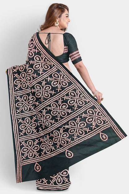 Gujrati Stitch: Stylish Blended Silk Saree showcasing Traditional Artistry in Modern Indian Fashion with BP