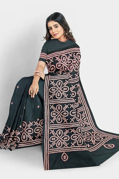 Gujrati Stitch: Stylish Blended Silk Saree showcasing Traditional Artistry in Modern Indian Fashion with BP