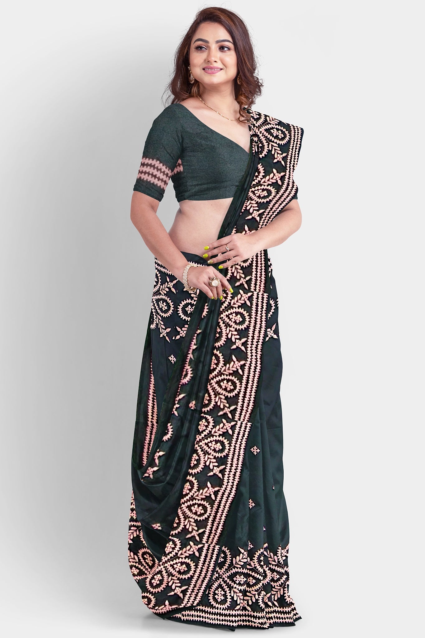 Gujrati Stitch: Stylish Blended Silk Saree showcasing Traditional Artistry in Modern Indian Fashion with BP