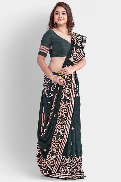Gujrati Stitch: Stylish Blended Silk Saree showcasing Traditional Artistry in Modern Indian Fashion with BP