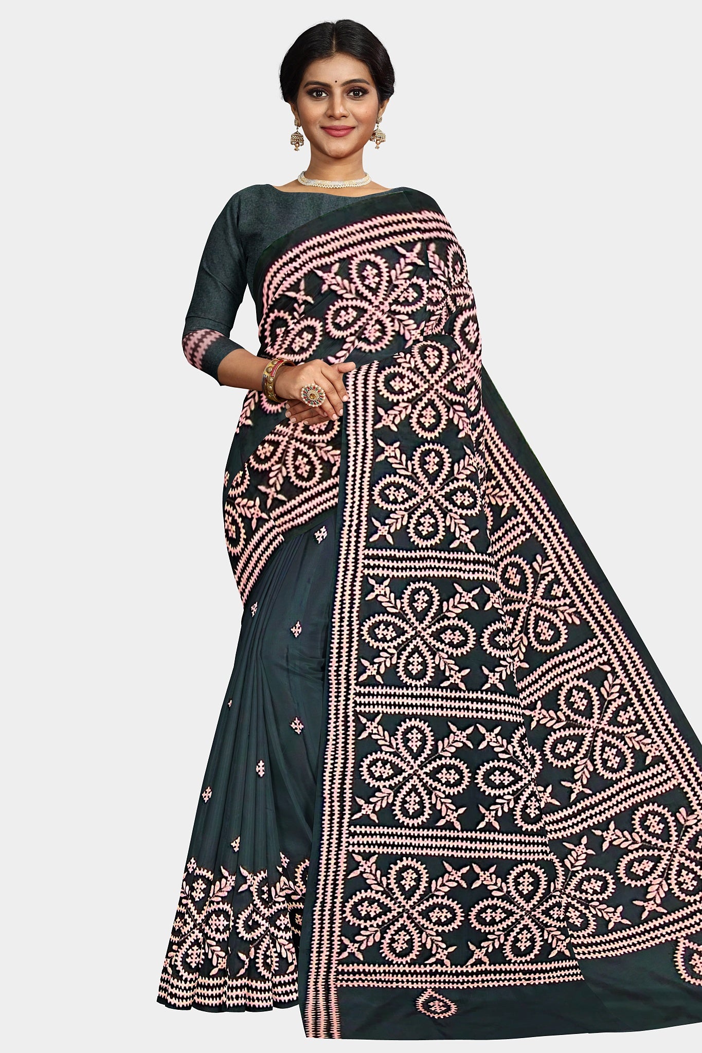 Gujrati Stitch: Stylish Blended Silk Saree showcasing Traditional Artistry in Modern Indian Fashion with BP