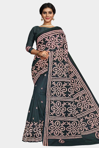 Gujrati Stitch: Stylish Blended Silk Saree showcasing Traditional Artistry in Modern Indian Fashion with BP