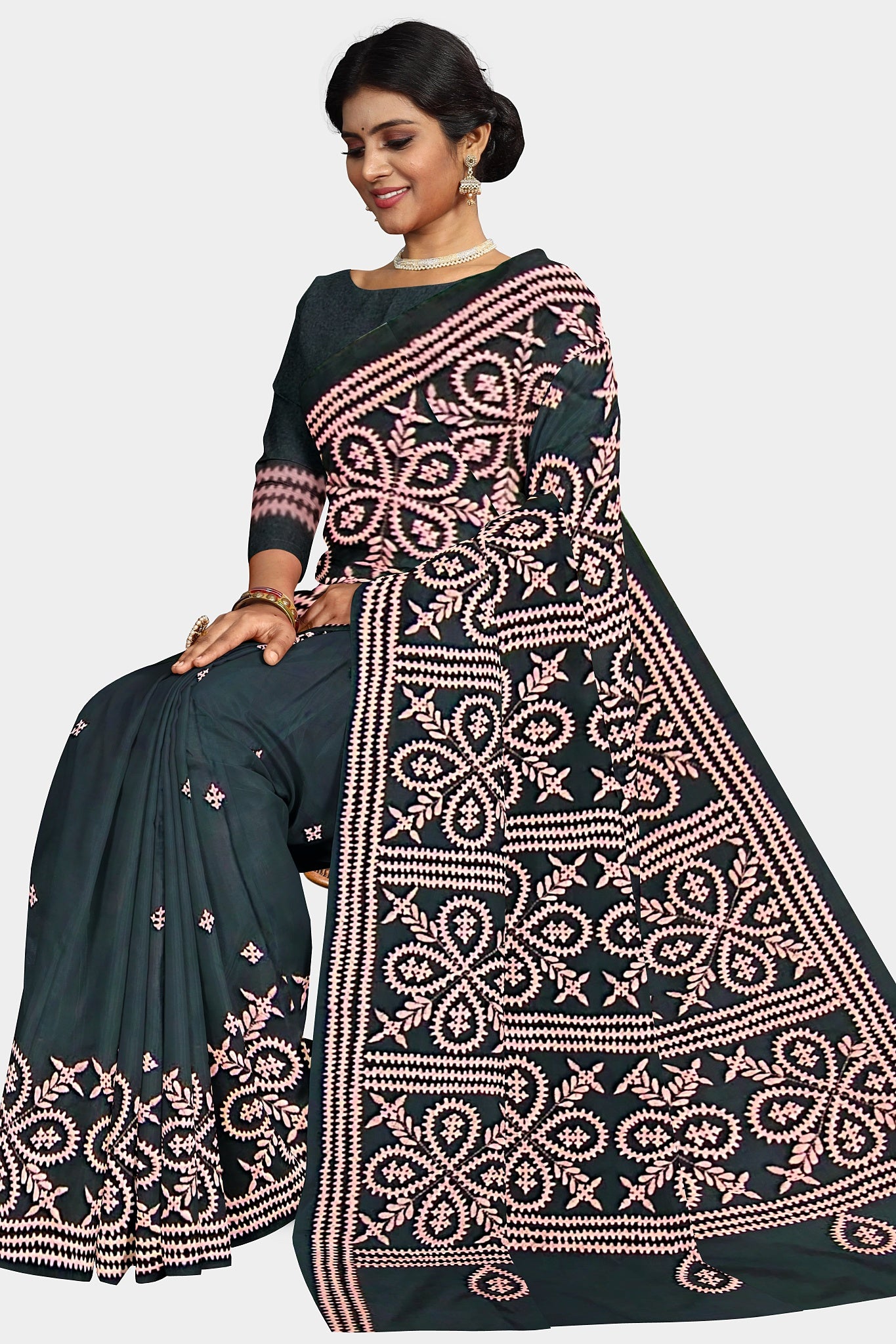 Gujrati Stitch: Stylish Blended Silk Saree showcasing Traditional Artistry in Modern Indian Fashion with BP