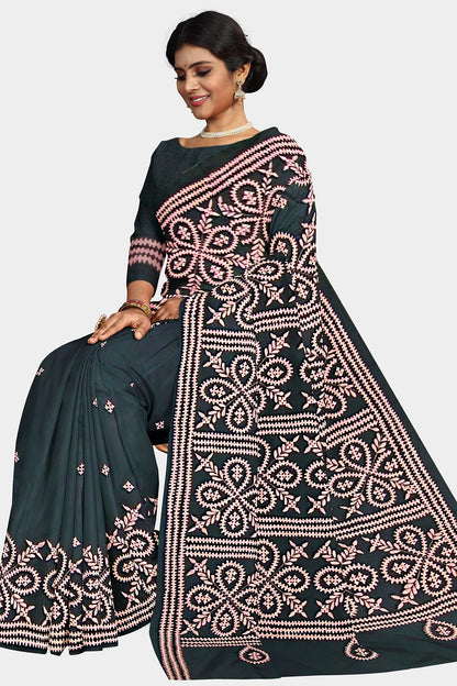 Gujrati Stitch: Stylish Blended Silk Saree showcasing Traditional Artistry in Modern Indian Fashion with BP