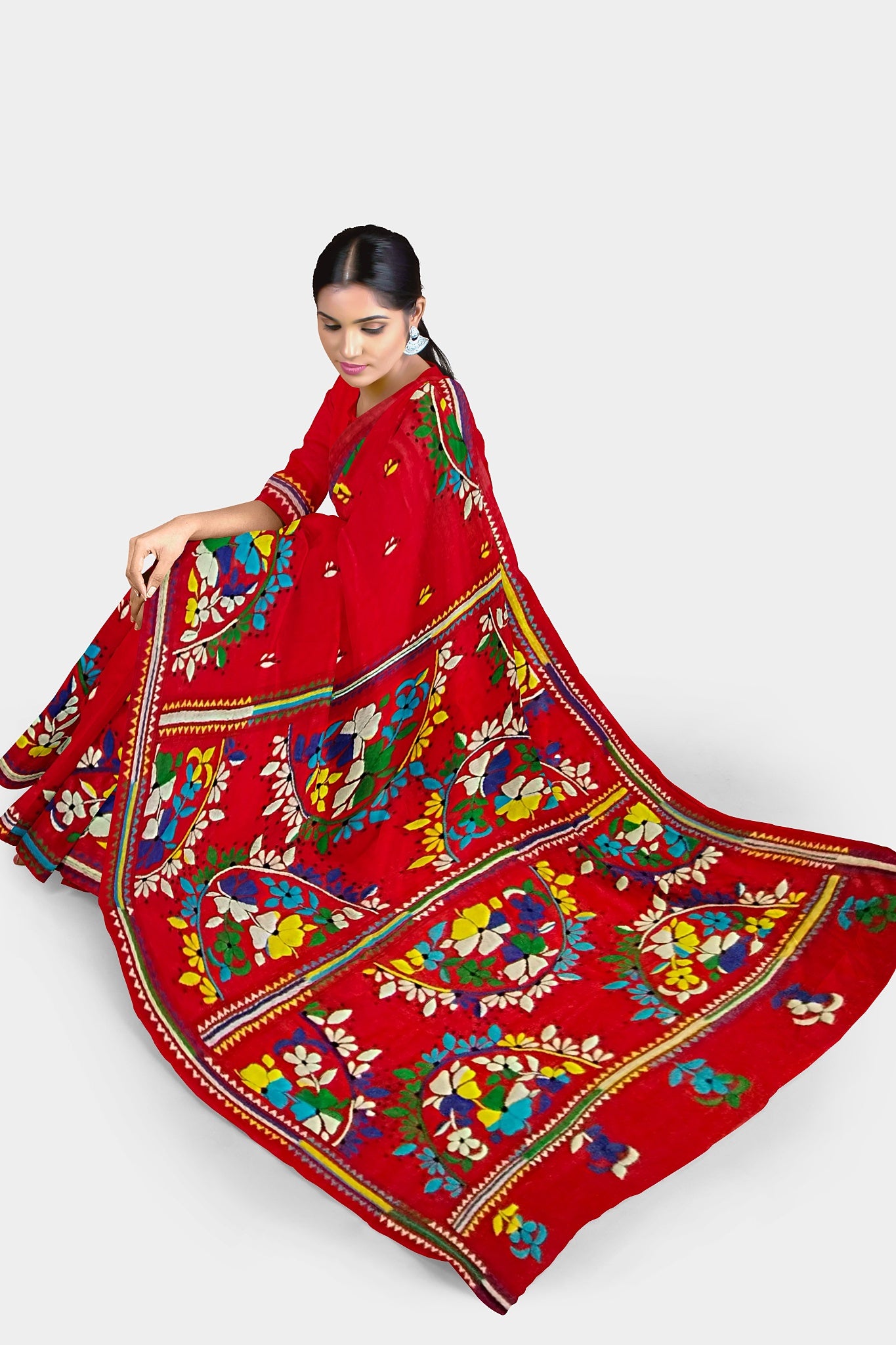 Kantha Stitch: Stylish Blended Silk Saree showcasing Traditional Artistry in Modern Indian Fashion with BP