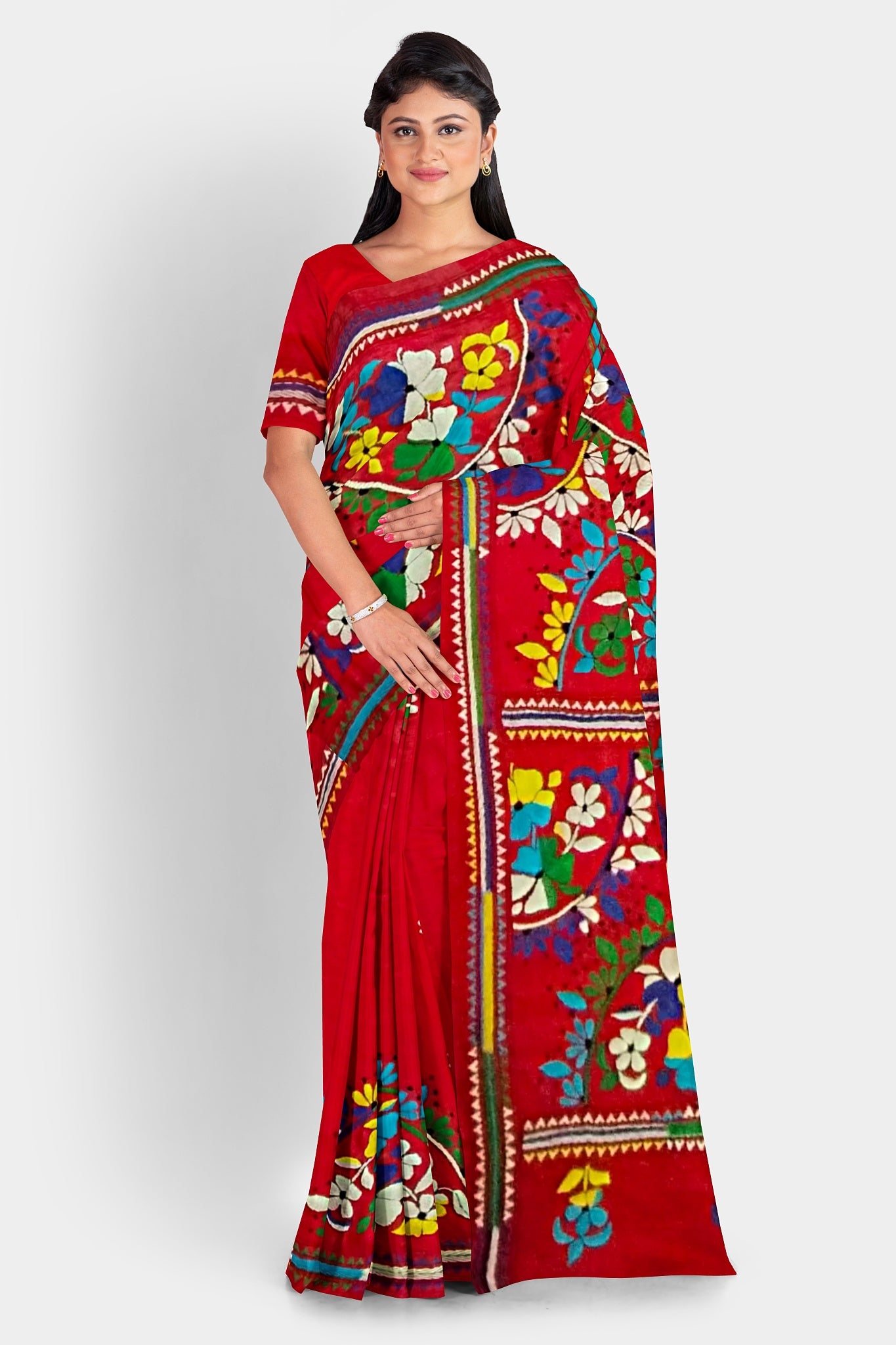 Kantha Stitch: Stylish Blended Silk Saree showcasing Traditional Artistry in Modern Indian Fashion with BP