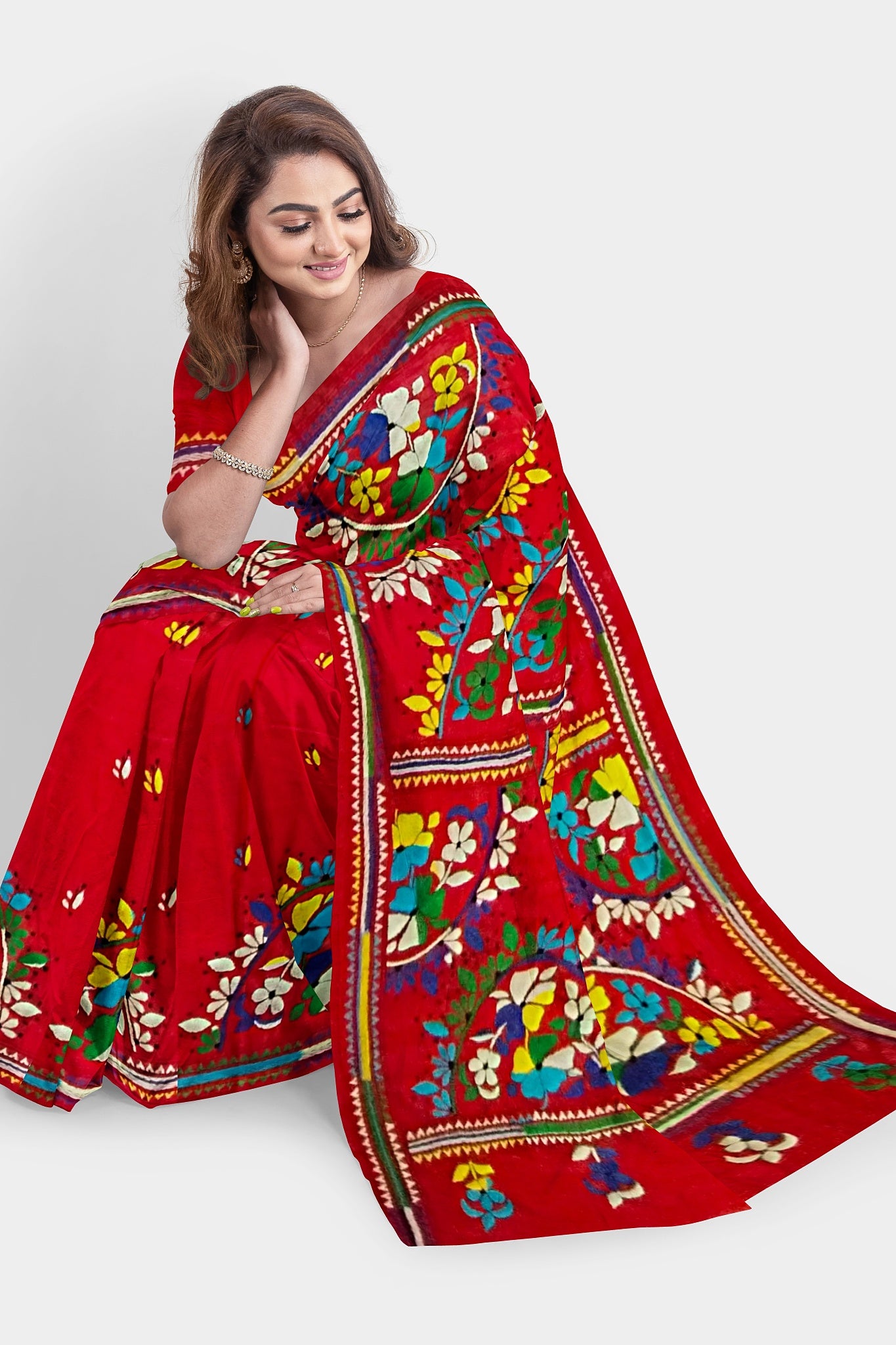 Kantha Stitch: Stylish Blended Silk Saree showcasing Traditional Artistry in Modern Indian Fashion with BP