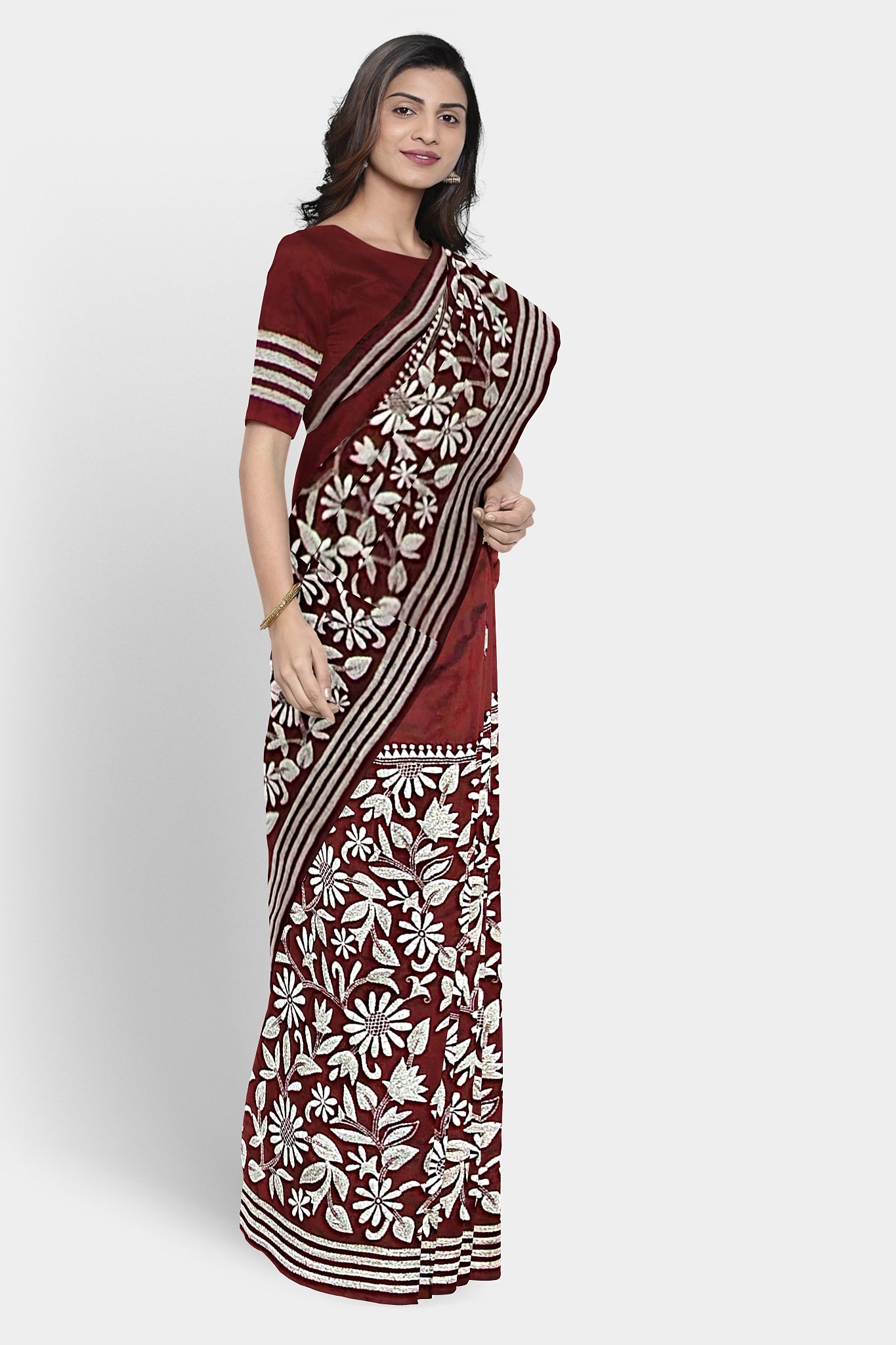 Kantha Stitch: Stylish Blended Silk Saree showcasing Traditional Artistry in Modern Indian Fashion with BP