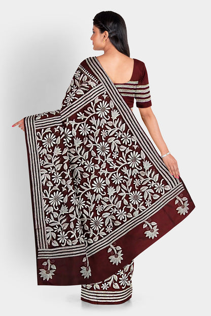 Kantha Stitch: Stylish Blended Silk Saree showcasing Traditional Artistry in Modern Indian Fashion with BP