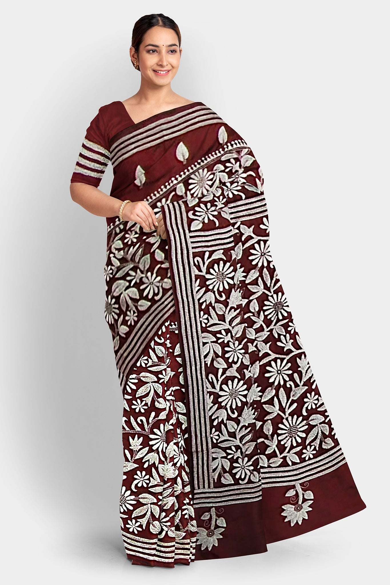 Kantha Stitch: Stylish Blended Silk Saree showcasing Traditional Artistry in Modern Indian Fashion with BP