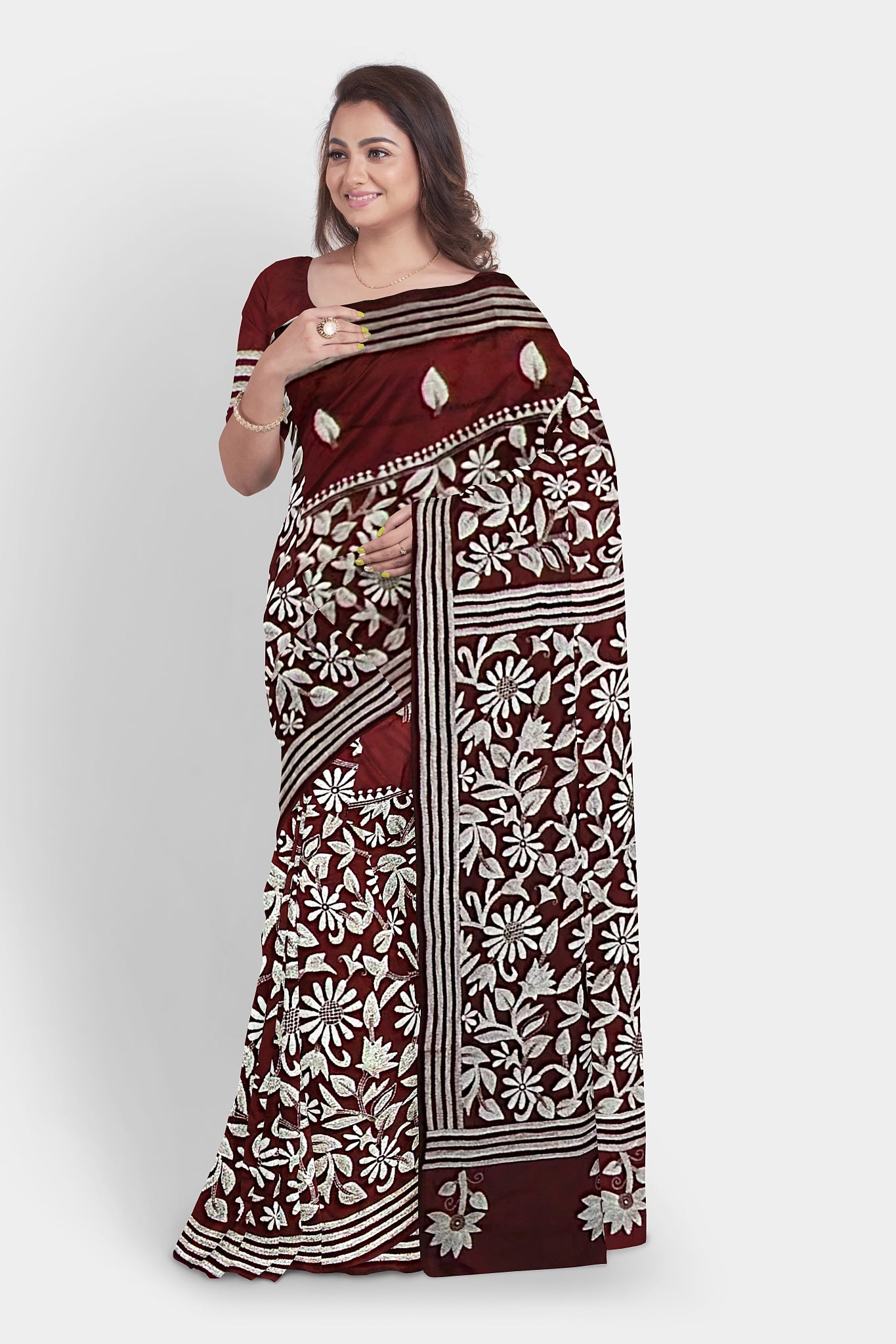 Kantha Stitch: Stylish Blended Silk Saree showcasing Traditional Artistry in Modern Indian Fashion with BP