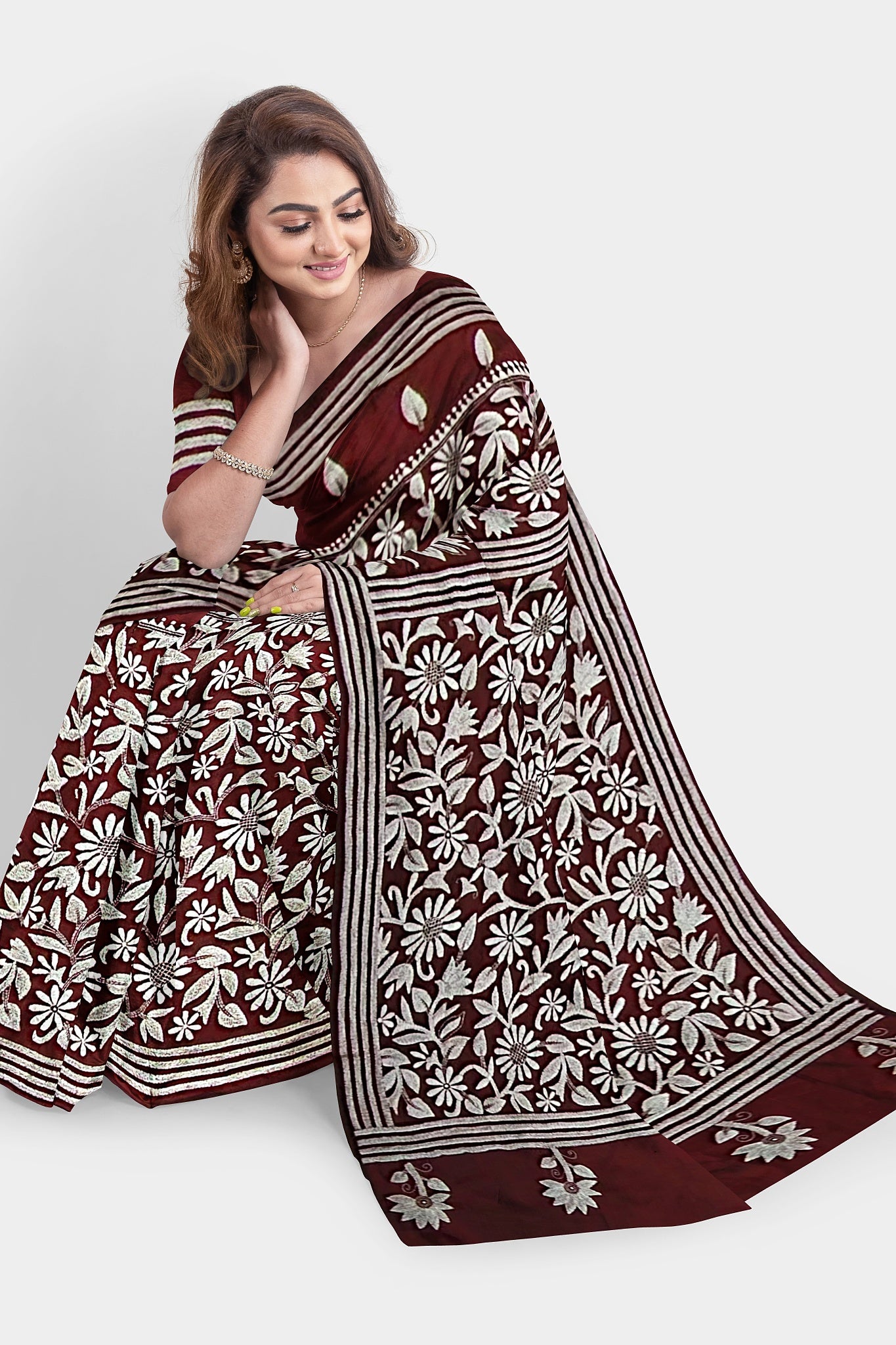 Kantha Stitch: Stylish Blended Silk Saree showcasing Traditional Artistry in Modern Indian Fashion with BP