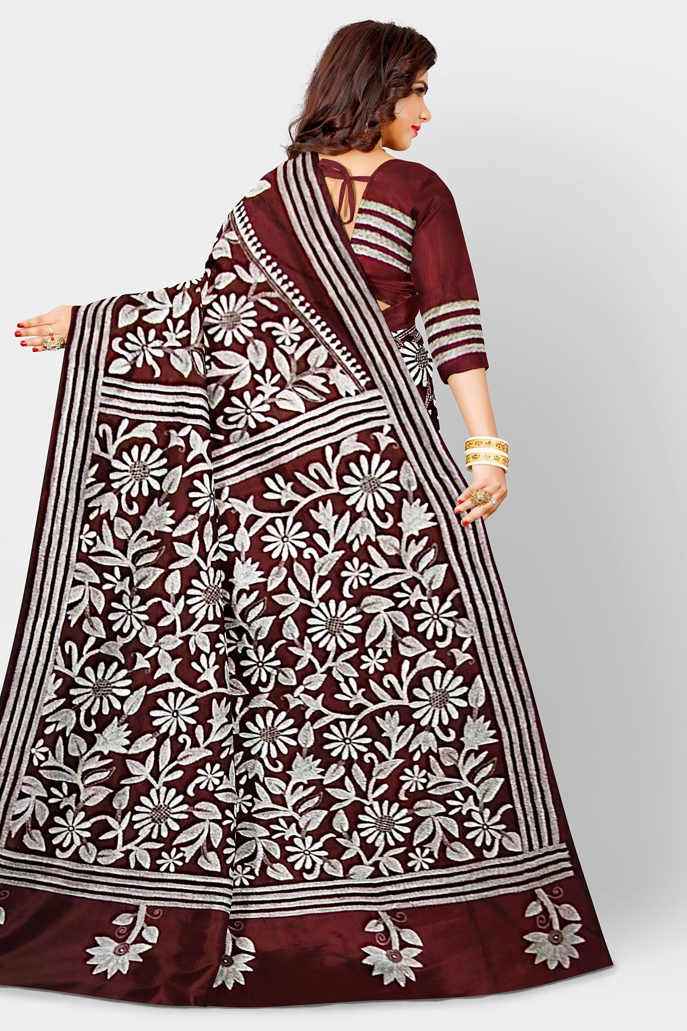 Kantha Stitch: Stylish Blended Silk Saree showcasing Traditional Artistry in Modern Indian Fashion with BP