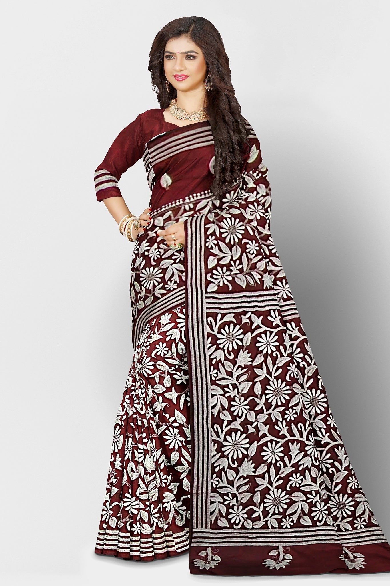 Kantha Stitch: Stylish Blended Silk Saree showcasing Traditional Artistry in Modern Indian Fashion with BP